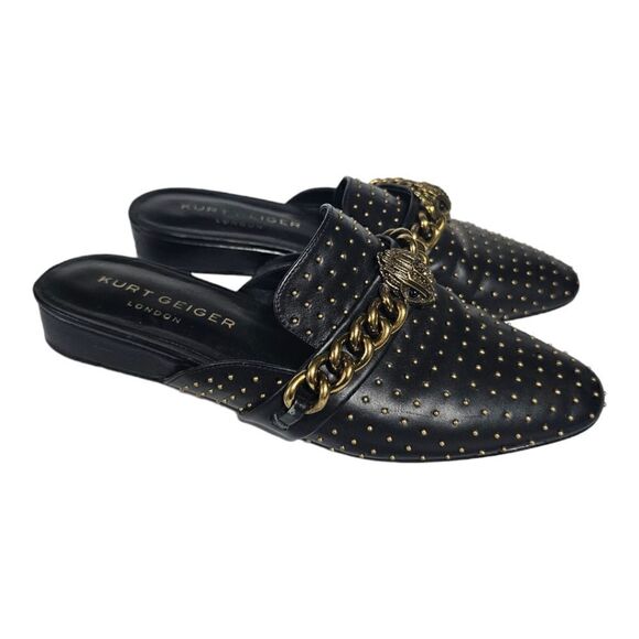 KURT GEIGER LONDON Black Leather Studded Chelsea Loafer Mule - Size 37 - Picture 1 of 8
